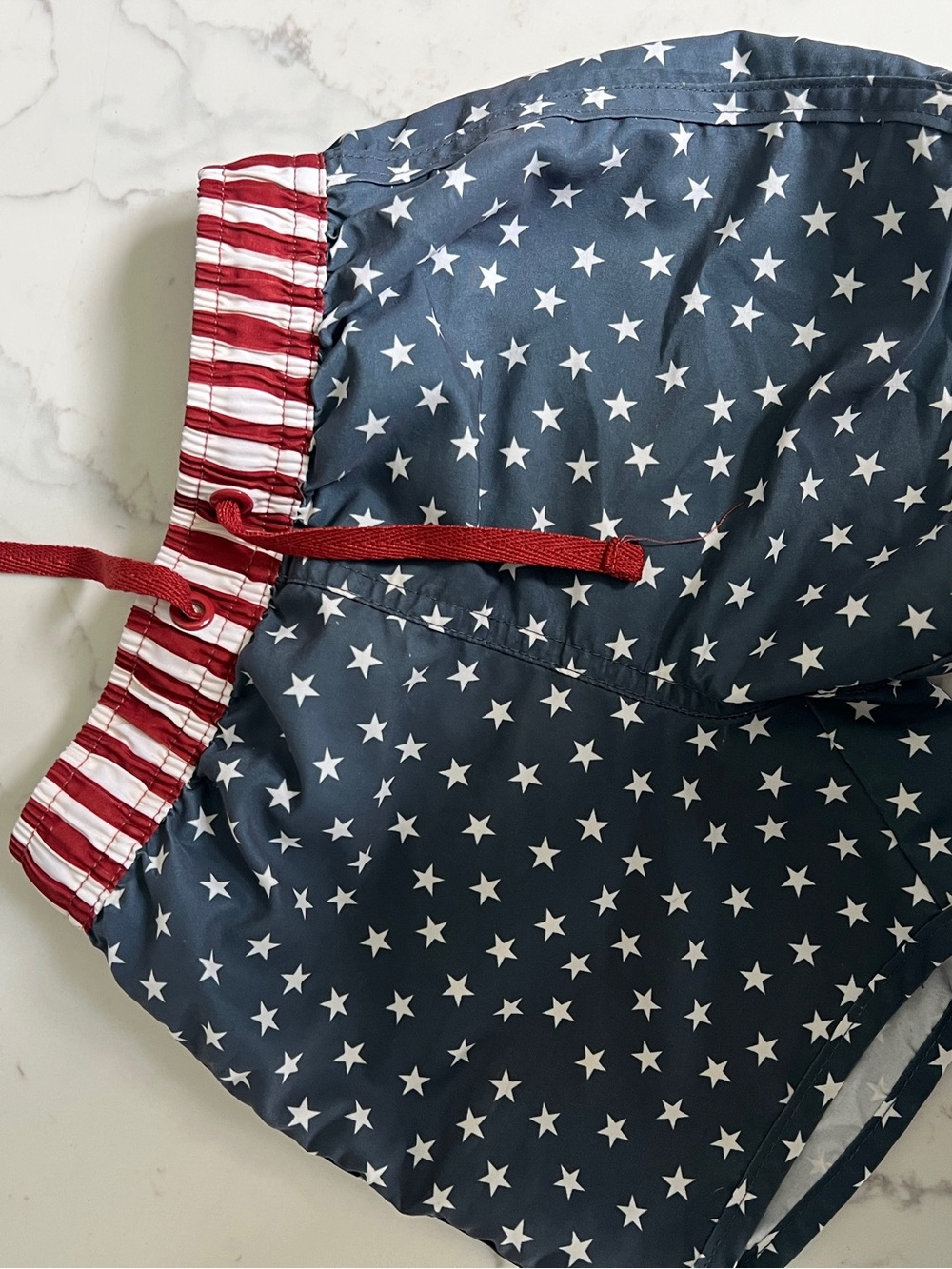 Kids Star Print Swim Trunks - Navy & Red